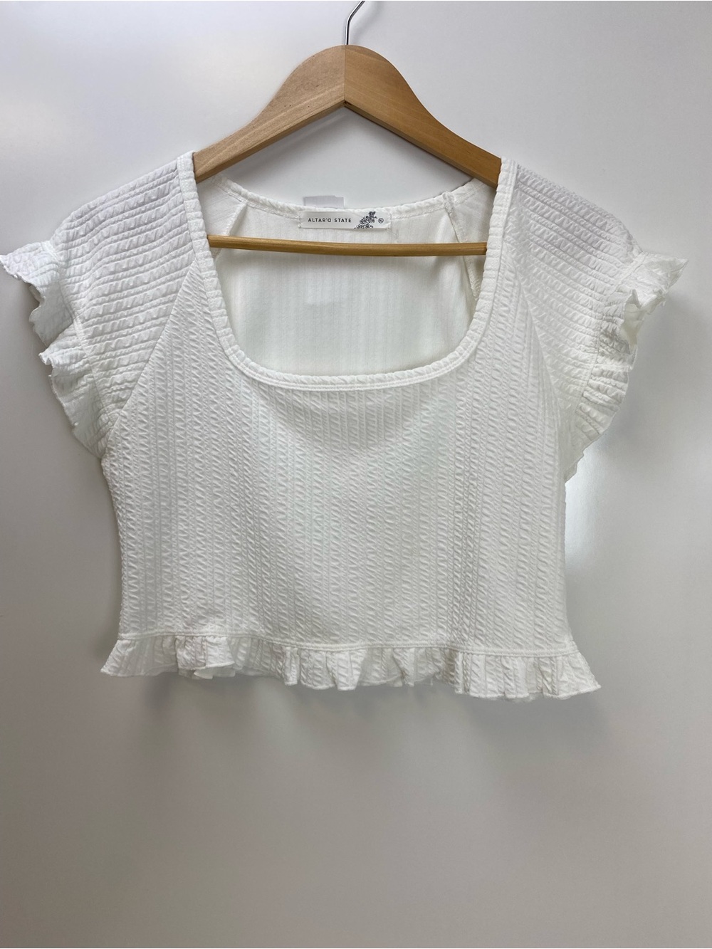 Altar'd State White Textured Ruffle Crop Top
